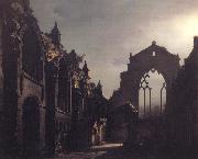 Luis Daguerre The Ruins of Holyrood Chapel,Edinburgh Effect of Moonlight oil painting on canvas